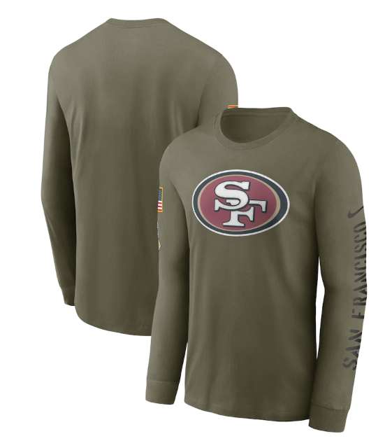 Men's San Francisco 49ers Olive 2022 Salute to Service Long Sleeve T-Shirt Men's San Francisco 49ers Olive 2022 Salute to Service Long Sleeve T-Shirt